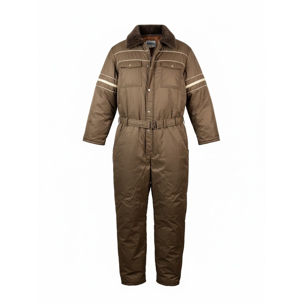 Vintage Sears Work Leisure Brown Insulated Snowsuit Coveralls 52-54 Ice Fishing